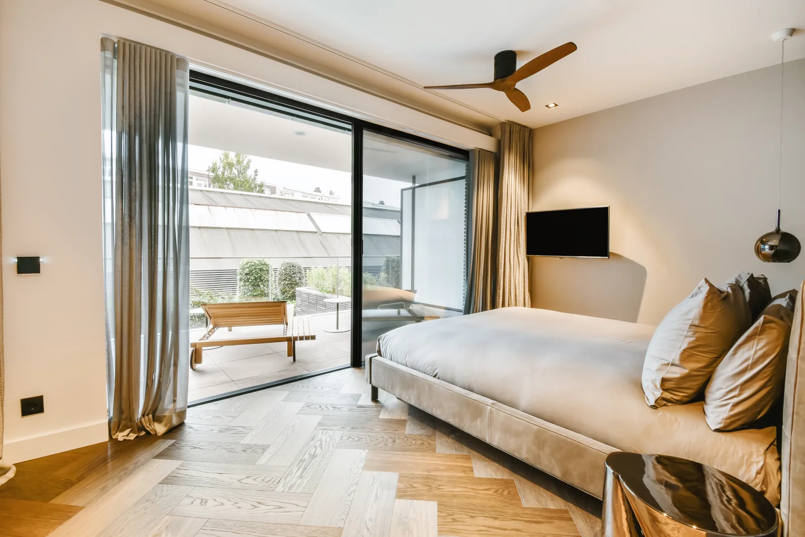 Hotel bedroom with a balcony